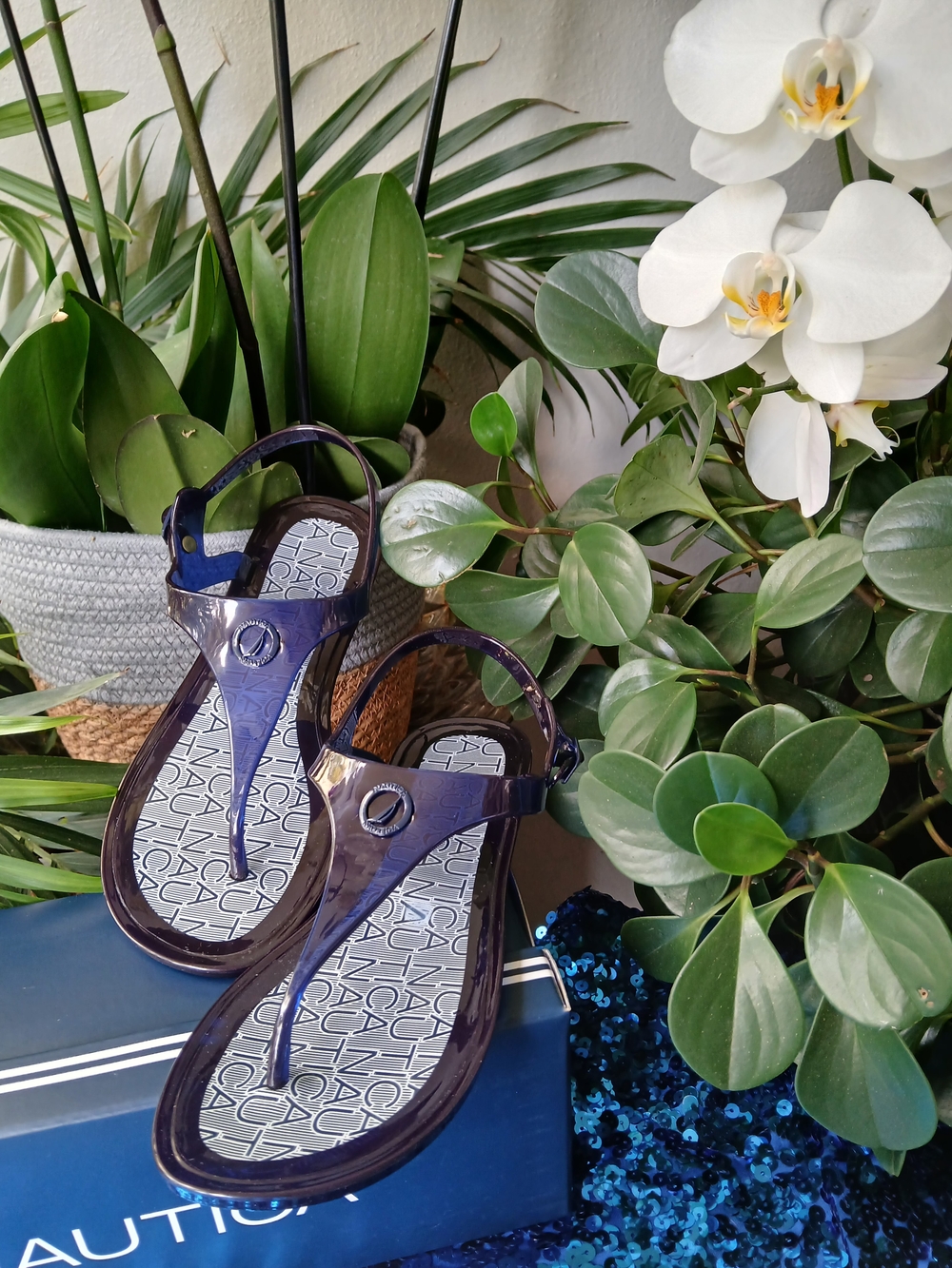 🔥NWT Nautica Sandals Navy Jelly Thong Slingbacks Size 10